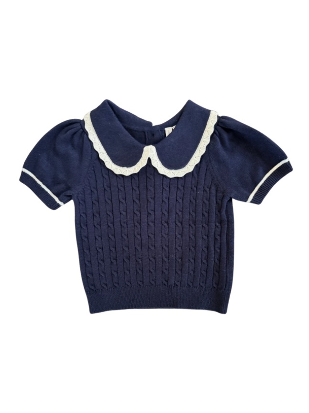 💙 🇺🇸 Janie and Jack Cable Knit Peter Pan Short Sleeve Sweater Top 4T